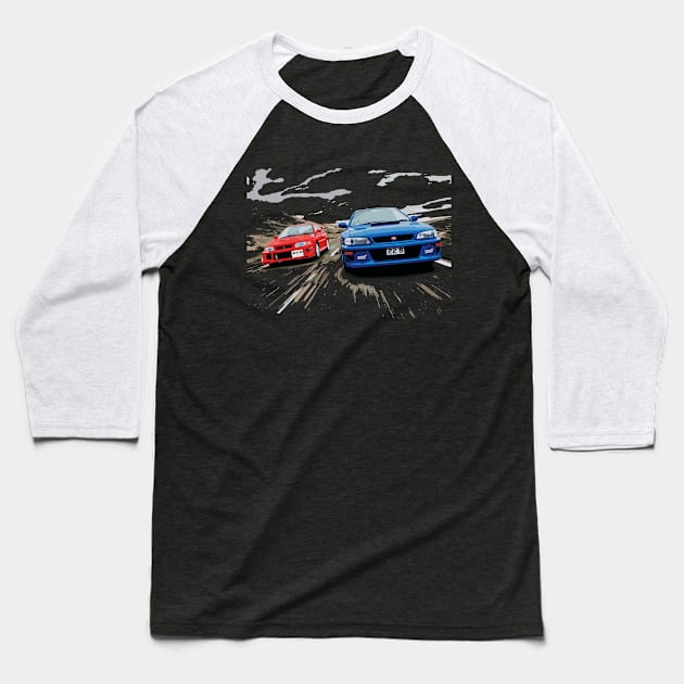 evo 6 TME vs sti 22B Baseball T-Shirt by cowtown_cowboy